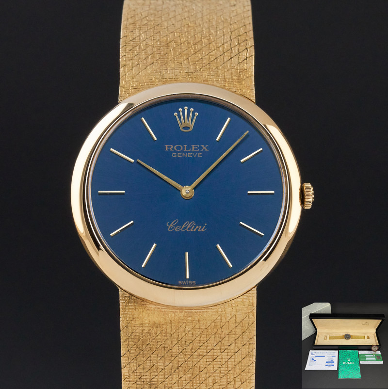 Rolex Cellini, 3844, 31mm, 1970, Yellow gold, Blue dial, Box, 1y warranty