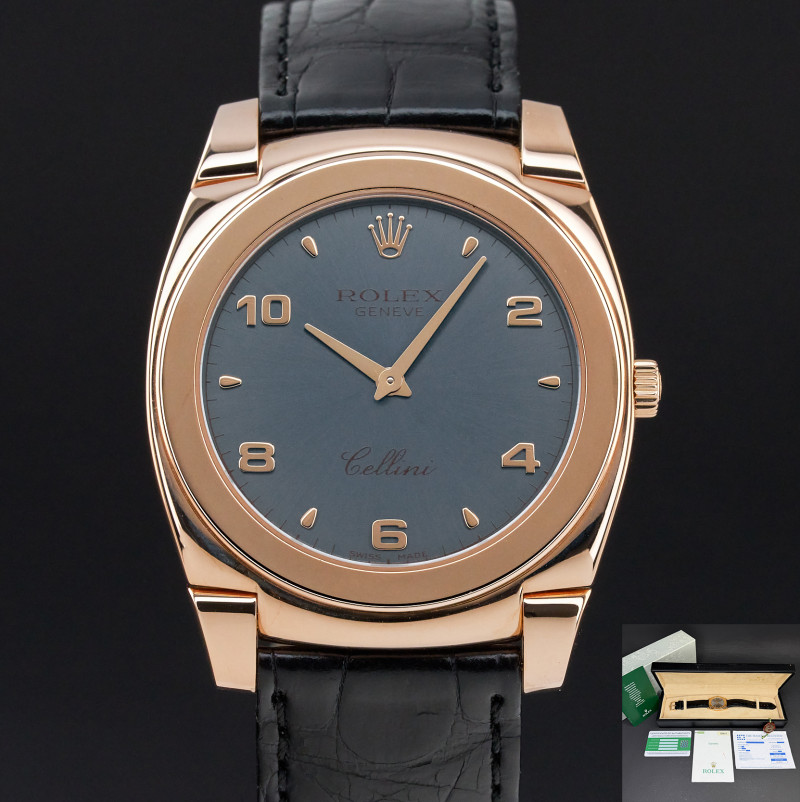 Rolex Cellini Cestello, 5330, 36mm, 2001, Rose gold, Grey Arabic dial, Fullset, 1y warranty