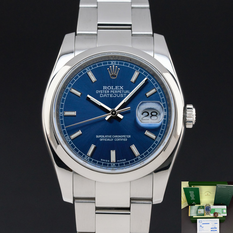 Rolex Datejust, 116200, 36mm, 2010, Steel, Blue dial, Fullset, 1y warranty