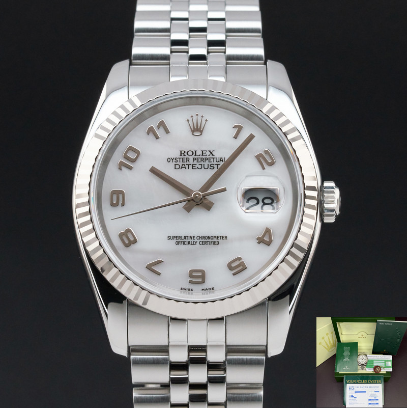 Rolex Datejust, 116234, 36mm, 2006, Steel, Silver MOP Arabic dial, Box, 1y warranty