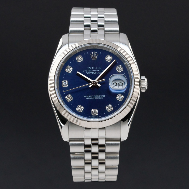 Rolex Datejust, 116234, 36mm, 2010, Steel, Blue Diamond dial, Fullset, 1y warranty