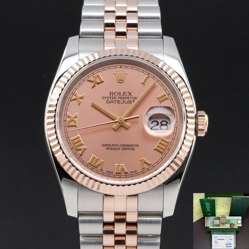 Rolex Datejust, 116231, 36mm, 2006, Two-Tone, Pink Roman Diamond dial, Fullset, 1y warranty