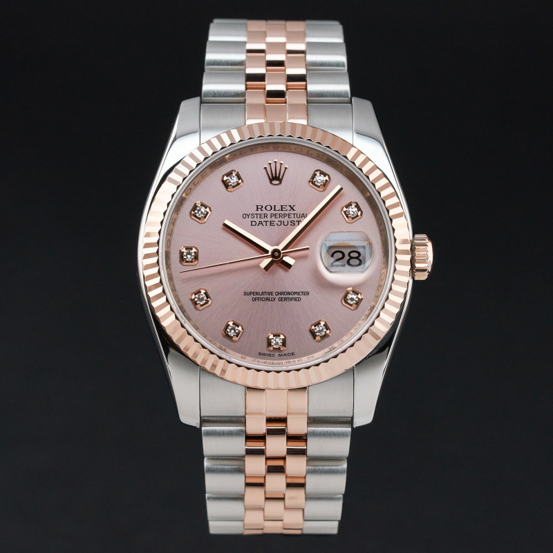 Rolex Datejust, 116231, 36mm, 2008, Two-Tone, Pink Diamond dial, Fullset, 1y warranty