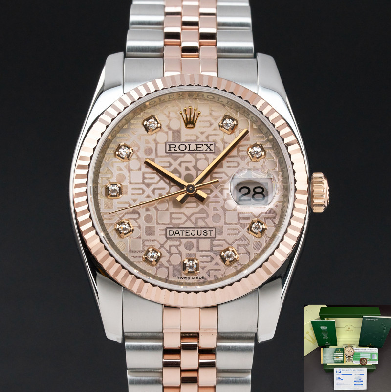 Rolex Datejust, 116231, 36mm, 2010, Two-Tone, Pink Jubilee Diamond dial, Fullset, 1y warranty
