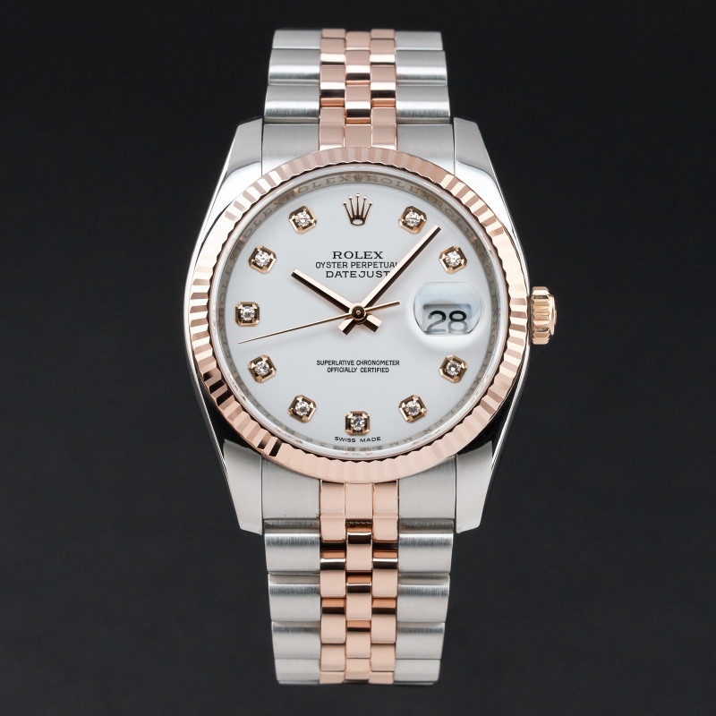 Rolex Datejust, 116231, 36mm, 2011, Two-Tone, White Diamond dial, Fullset, 1y warranty