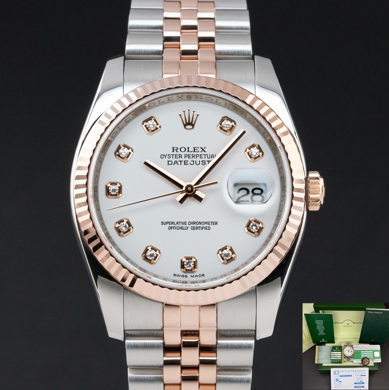 Rolex Datejust, 116231, 36mm, 2011, Two-Tone, White Diamond dial, Fullset, 1y warranty