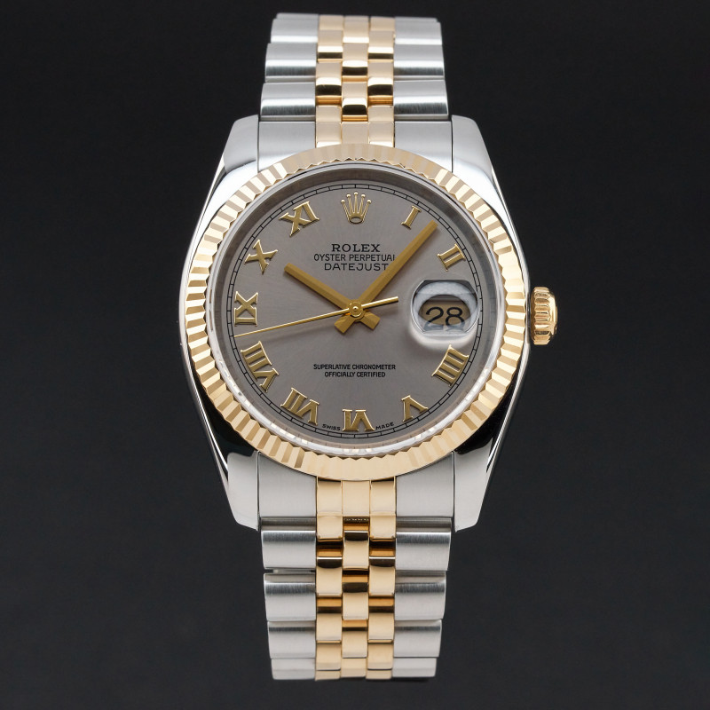 Rolex Datejust, 116233, 36mm, 2003, Two-Tone, Grey Roman dial, Fullset, 1y warranty