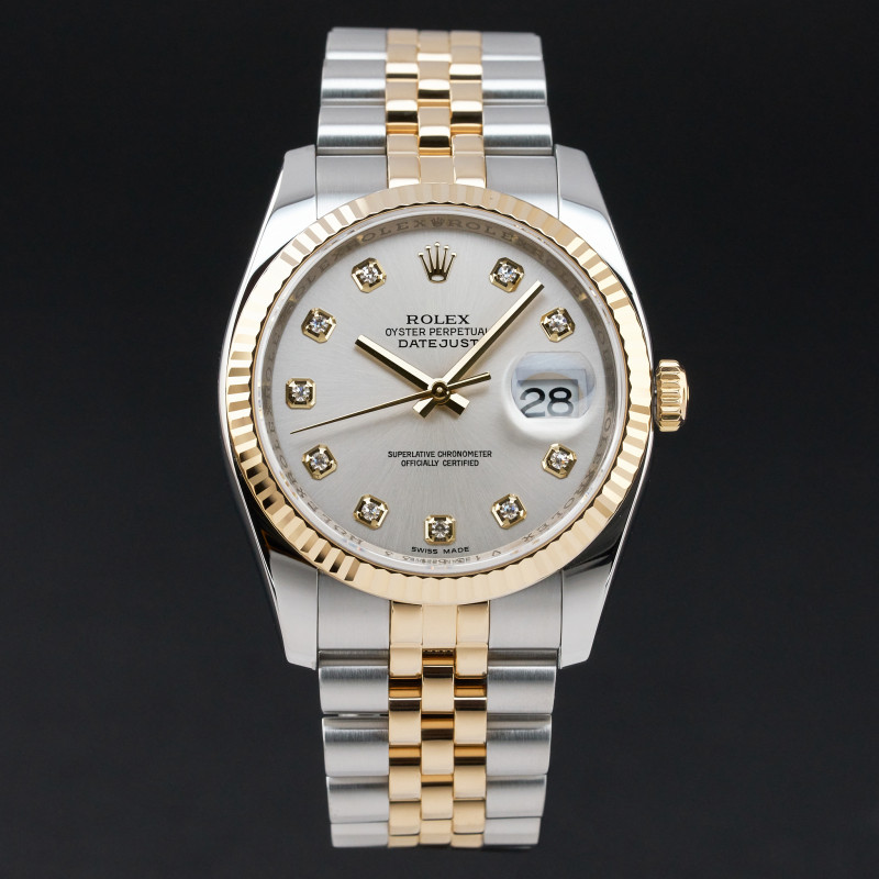 Rolex Datejust, 116233, 36mm, 2009, Two-Tone, Silver Diamond dial, Fullset, 1y warranty