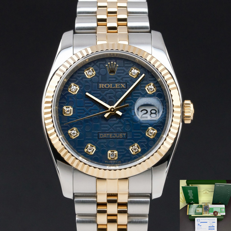 Rolex Datejust, 116233, 36mm, 2010, Two-Tone, Blue Jubilee Diamond dial, Fullset, 1y warranty