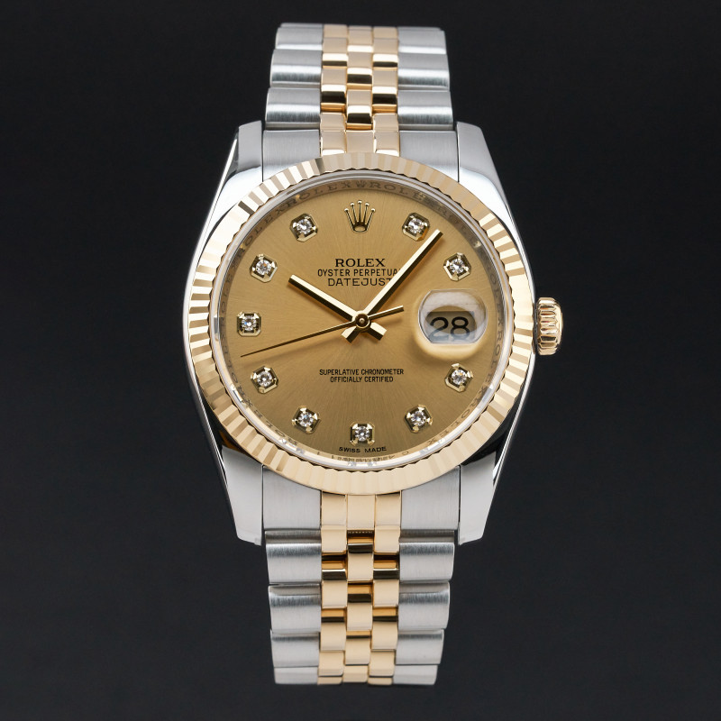 Rolex Datejust, 116233, 36mm, 2010, Two-Tone, Champagne Diamond dial, Fullset, 1y warranty