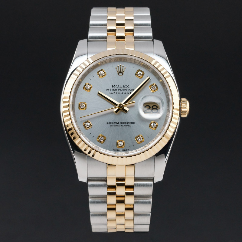 Rolex Datejust, 116233, 36mm, 2010, Two-Tone, Silver Diamond dial, Fullset, 1y warranty