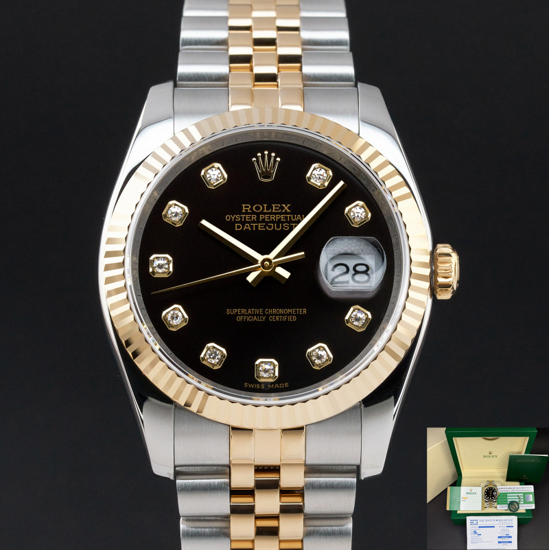 Rolex Datejust, 116233, 36mm, 2021, Two-Tone, Black Diamond dial, Fullset, 1y warranty
