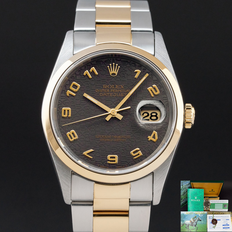 Rolex Datejust, 16203, 36mm, 1995, Two-Tone, Grey Jubilee Arabic dial, Fullset, 1y warranty