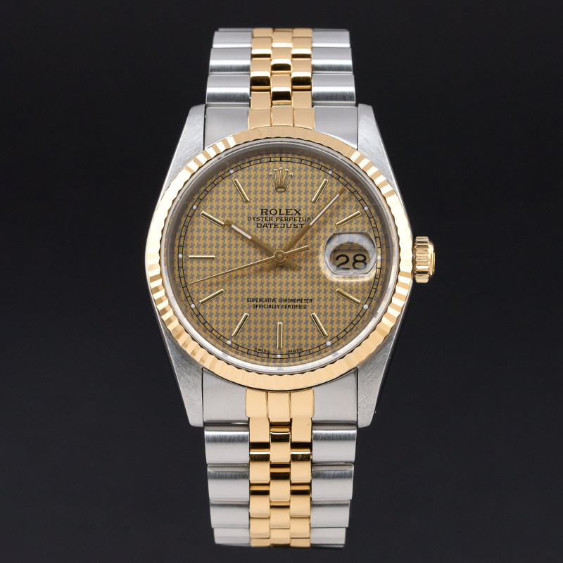 Rolex Datejust, 16233, 36mm, 1988, Two-Tone, Houndstooth dial, Fullset, 1y warranty