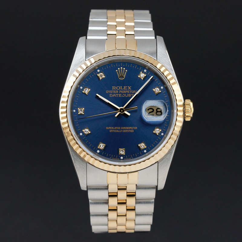 Rolex Datejust, 16233, 36mm, 1989, Two-Tone, Blue Small Diamond dial, Fullset, 1y warranty