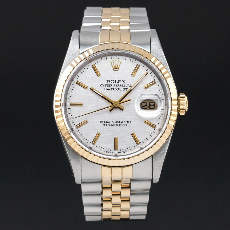 Rolex Datejust, 16233, 36mm, 1991, Two-Tone, Silver Linen dial, Fullset, 1y warranty