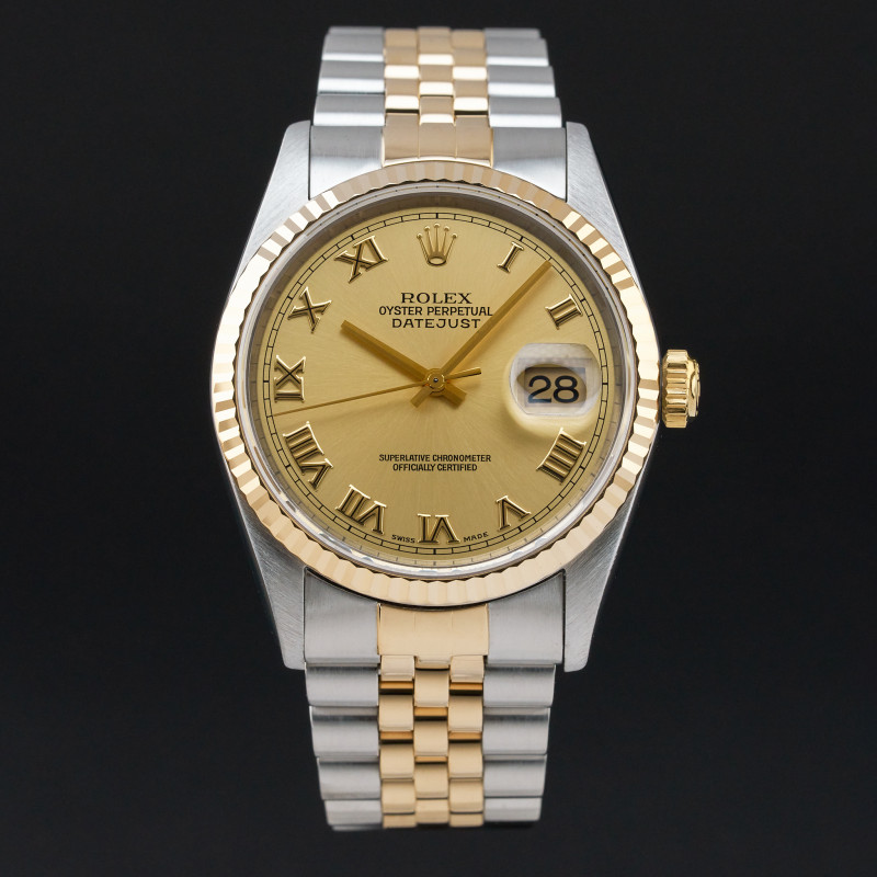 Rolex Datejust, 16233, 36mm, 2000, Two-Tone, Champagne Roman dial, Fullset, 1y warranty