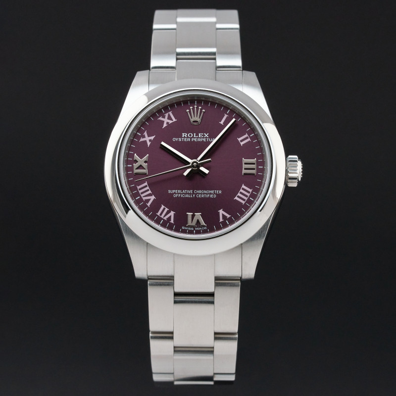 Rolex Oyster Perpetual, 177200, 31mm, 2016, Steel, Red Grape Roman dial, Fullset, 1y warranty