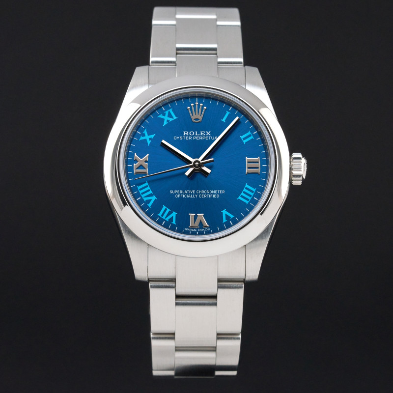 Rolex Oyster Perpetual, 177200, 31mm, 2018, Steel, Blue Roman dial, Fullset, 1y warranty