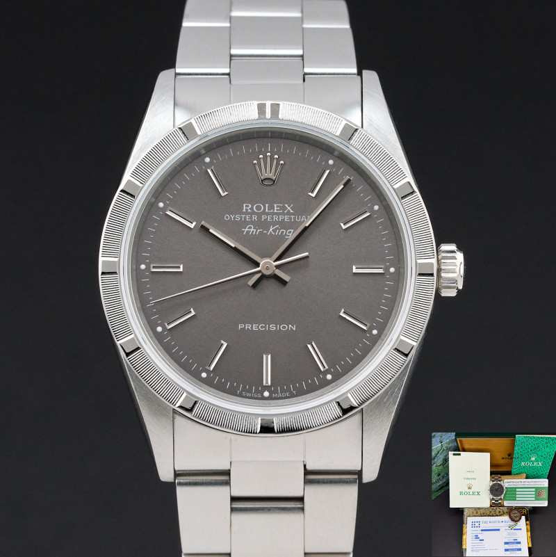 Rolex Air King, 14010, 34mm, 1996, Steel, Grey dial, Fullset, 1y warranty