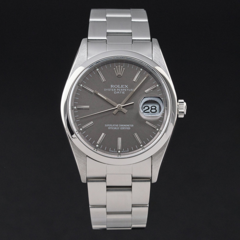 Rolex Oyster Perpetual Date, 15200, 34mm, 1999, Steel, Grey dial, Fullset, 1y warranty