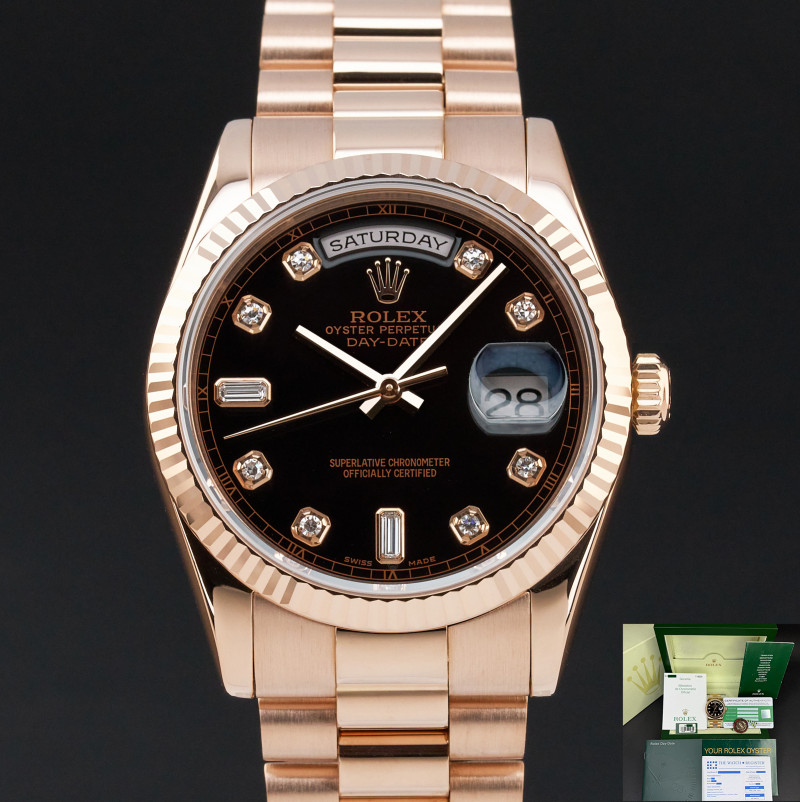 Rolex Day Date President, 118235, 36mm, 2006, Rose gold, Black Diamond dial, Fullset, 1y warranty