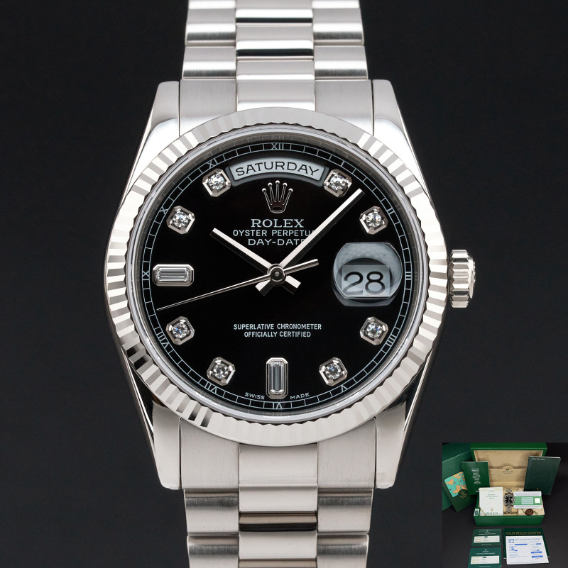 Rolex Day Date President, 118239, 36mm, 2000, White gold, Black Diamond dial, Fullset, 1y warranty