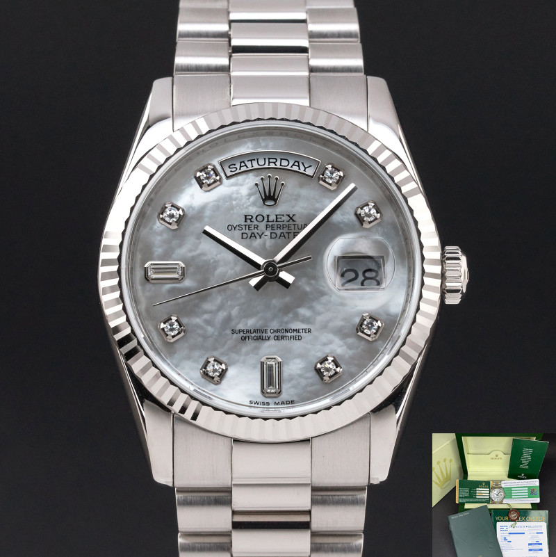 Rolex Day Date President, 118239, 36mm, 2006, White gold, Silver MOP Diamond dial, Fullset, 1y warranty