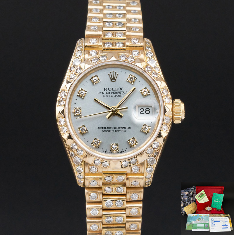 Rolex Lady Datejust, 69178, 26mm, 1993, Yellow gold, Silver Small Diamond dial, Fullset, 1y warranty