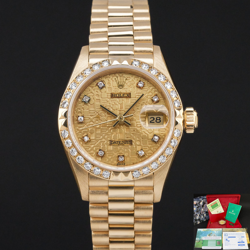 Rolex Lady Datejust, 69268, 26mm, 1994, Yellow gold, Champagne Jubilee Small Diamond dial, Fullset, 1y warranty