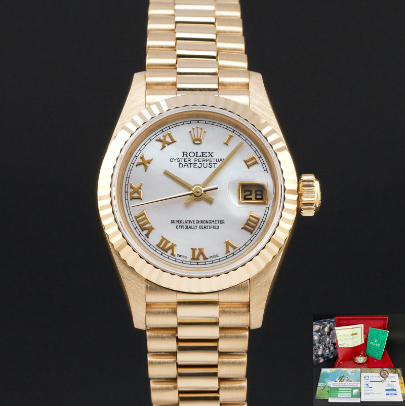 Rolex Lady Datejust, 79178, 26mm, 1997, Yellow gold, Silver MOP Roman dial, Fullset, 1y warranty