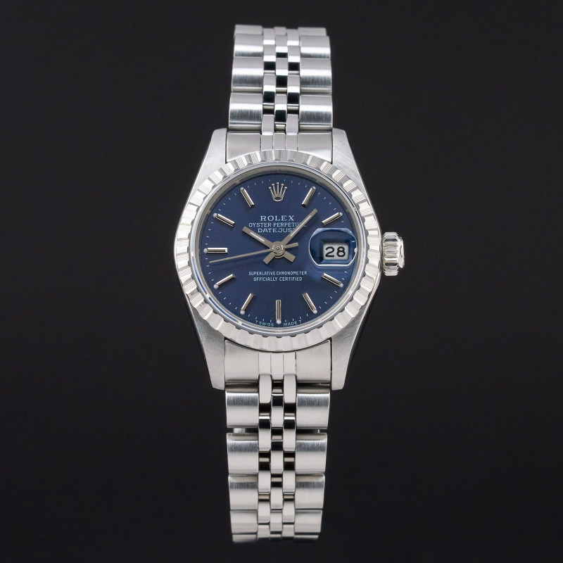 Rolex Oyster Perpetual Lady Date, 69240, 26mm, 1987, Steel, Blue dial, Fullset, 1y warranty