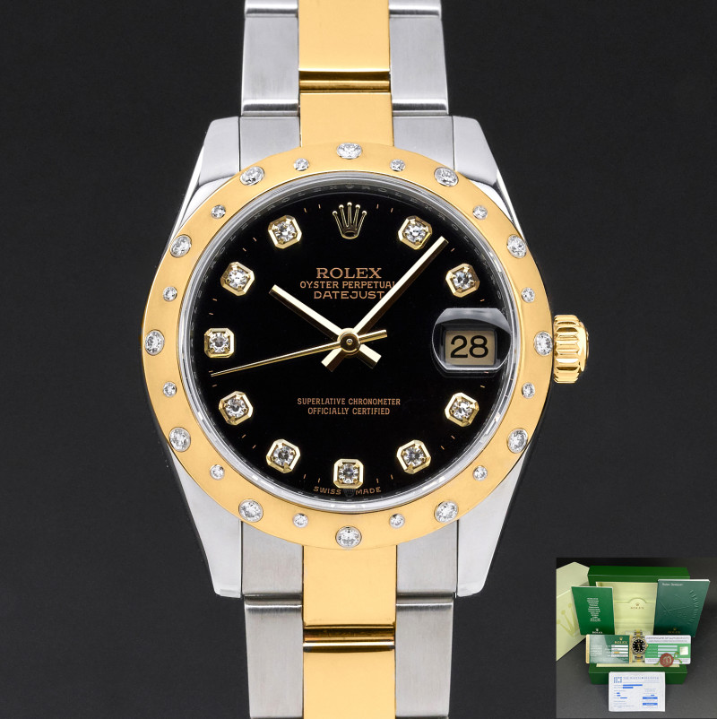 Rolex Datejust, 178343, 31mm, 2010, Two-Tone, Black Diamond dial, Fullset, 1y warranty