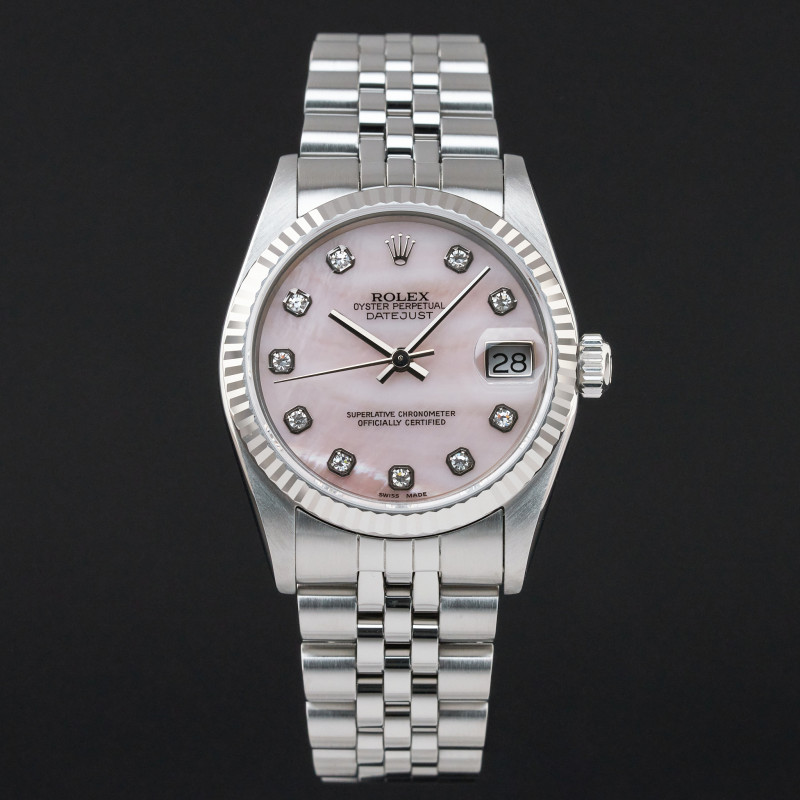 Rolex Datejust, 68274, 31mm, 1997, Steel, RARE Pink MOP Big Diamond dial, Fullset, 1y warranty
