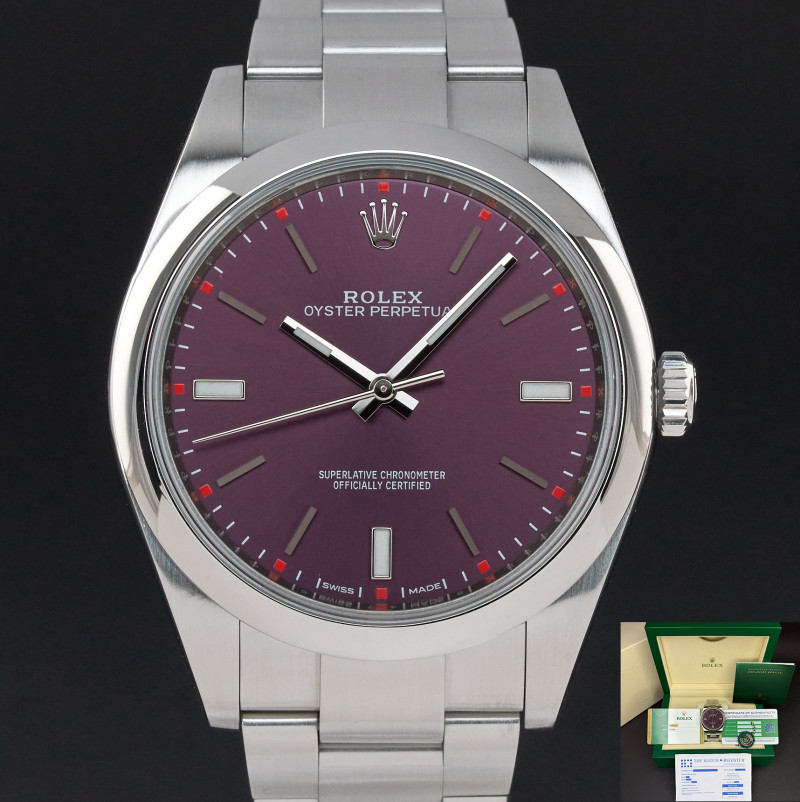 Rolex Oyster Perpetual, 114300, 39mm, 2016, Steel, Red Grape dial, Fullset, 1y warranty