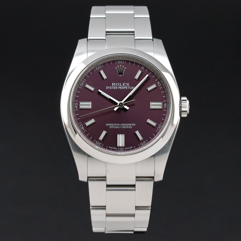 Rolex Oyster Perpetual, 116000, 36mm, 2017, Steel, Red Grape dial, Fullset, 1y warranty